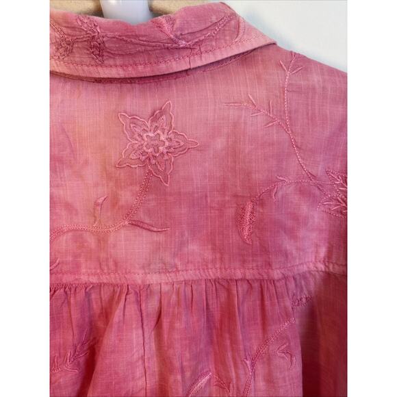 Anthropologie Pilcro Embroidered Tonal Pink Tie Dye Button Up S Boho Cottagecore - Picture 7 of 16